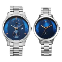 Mixmatched Quartz Multifunction Blue Dial Silver Stainless Steel Strap Watch For Couple(Combo)