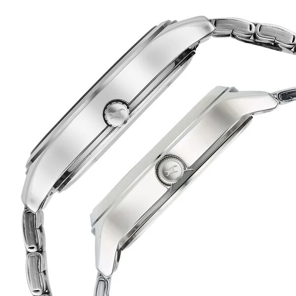 Mixmatched Quartz Multifunction Blue Dial Silver Stainless Steel Strap Watch For Couple(Combo) - Image 3