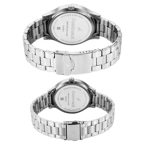 Mixmatched Quartz Multifunction Blue Dial Silver Stainless Steel Strap Watch For Couple(Combo) - Image 4