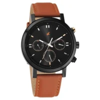 Tick Tock Quartz Analog Black dial Leather Strap Watch for Guys