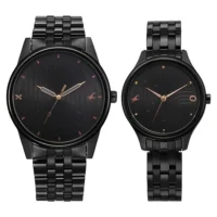 Mixmatched Quartz Analog Black Dial With Black Metal Strap Watch For Couple(Combo)