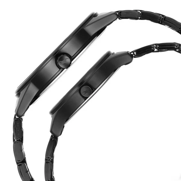 Mixmatched Quartz Analog Black Dial With Black Metal Strap Watch For Couple(Combo) - Image 3
