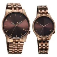 Mixmatched Quartz Analog Brown Dial With Brown Metal Strap Watch For Couple(Combo)
