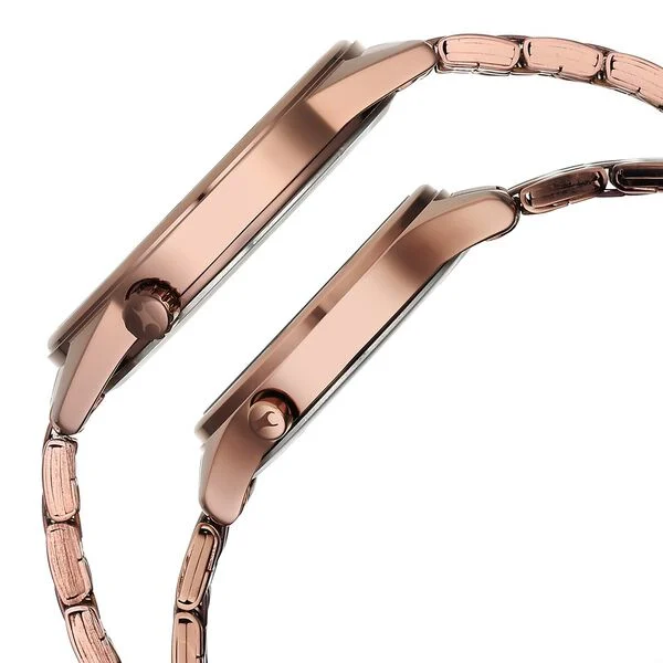 Mixmatched Quartz Analog Brown Dial With Brown Metal Strap Watch For Couple(Combo) - Image 3