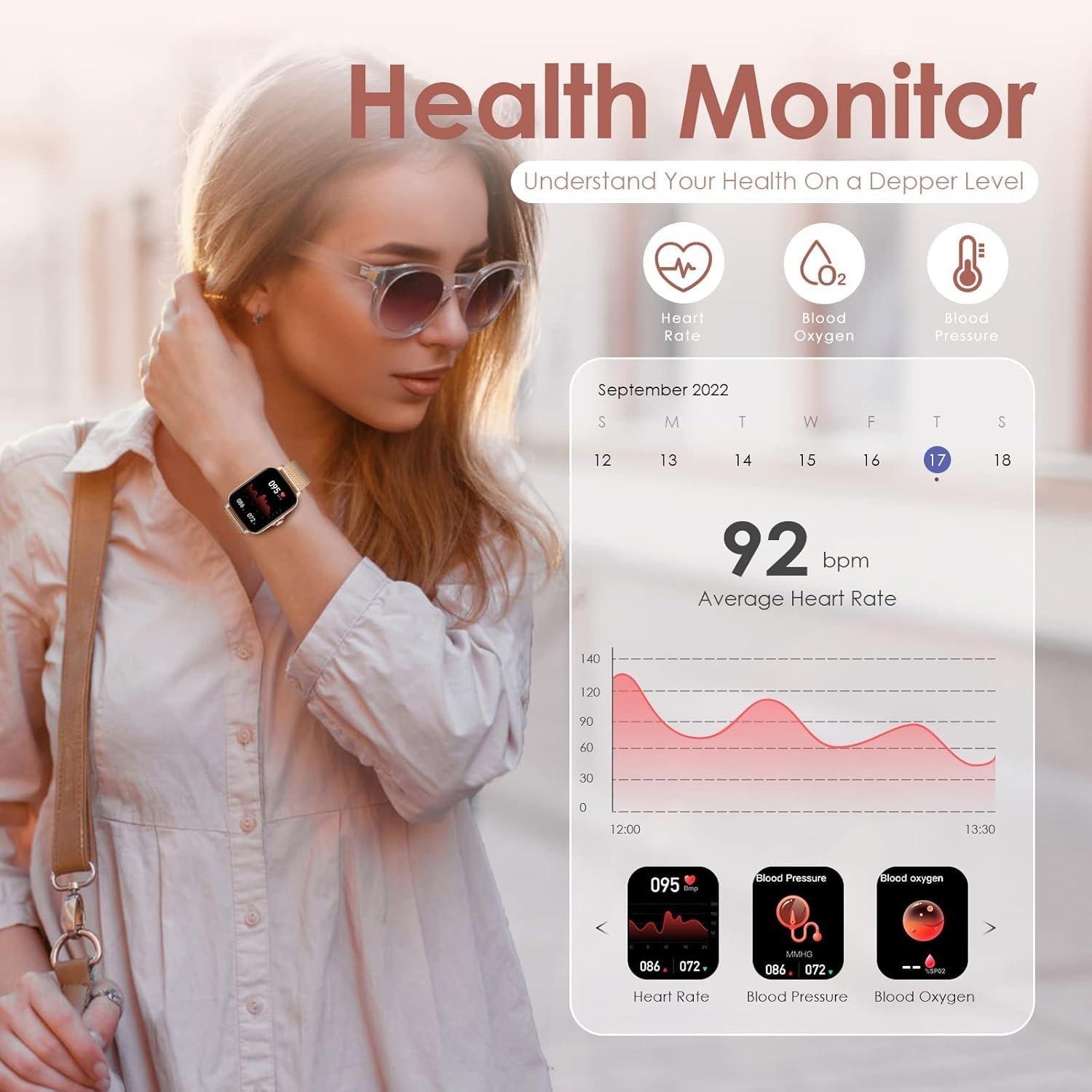 Smart Watch for Women Fitness Tracker: Gold Smart Watches for Women - Image 3