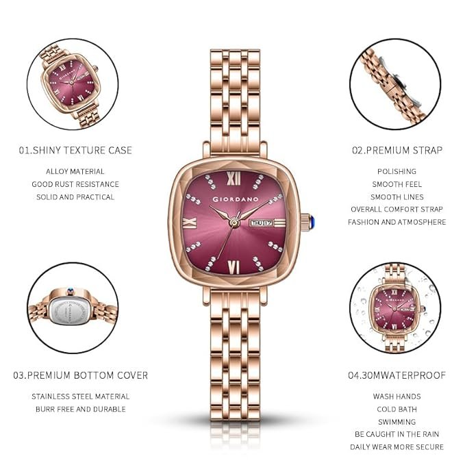 Giordano Elegant Square Rose Gold Watch for Women - Image 5